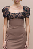 Brown Square Neck Bodycon Midi Work Dress