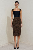 Black and Brown Leopard Bodycon Midi Work Dress