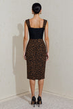 Black and Brown Leopard Bodycon Midi Work Dress