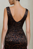 Brown Leopard Bodycon V Neck Work Dress