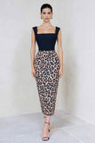 Black and Brown Leopard Bodycon Square Neck Work Dress