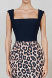 Black and Brown Leopard Bodycon Square Neck Work Dress