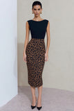 Simple Black and Brown Leopard Bodycon Midi Work Dress