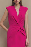 Elegant Fuchsia Ruched Bodycon Midi Work Dress