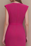 Elegant Fuchsia Ruched Bodycon Midi Work Dress