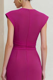 Simple Bodycon Midi Fuchsia Ruched Work Dress