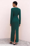 Dark Green Long Sleeve Round Neck Work Dress