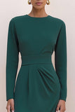 Dark Green Long Sleeve Round Neck Work Dress