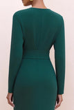 Dark Green Long Sleeve Round Neck Work Dress
