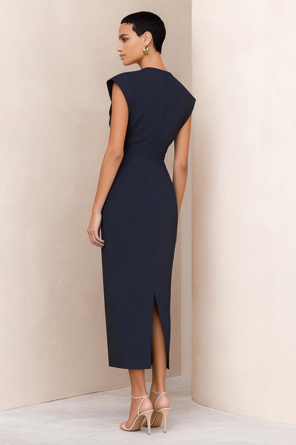 Berylove Women Navy Work Dress Cap Sleeve Round Neck Midi Formal Dress with Slit, Navy / US6 Berylove Women Navy Work Dress Cap Sleeve Round Neck Midi Formal Dress with Slit, Navy / US6