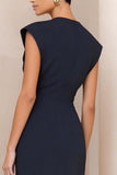 Navy Cap Sleeve Midi Work Dress