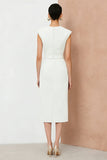 Ivory Sheath Cap Sleeve Midi Work Dress