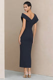 Elegant Navy Asymmetrical Neck Work Dress
