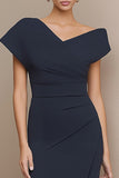 Elegant Navy Asymmetrical Neck Work Dress