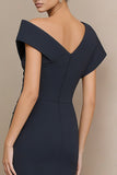 Elegant Navy Asymmetrical Neck Work Dress