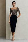 Black and Brown Leopard Square Neck Bodycon Work Dress