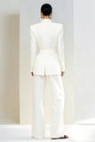 2 Piece Peaked Lapel Ivory Women Suits With Pockets