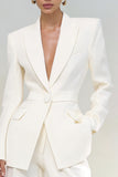 2 Piece Peaked Lapel Ivory Women Suits With Pockets