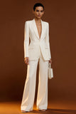 Shawl Lapel Ivory Long Sleeve 2 Piece Women Suits