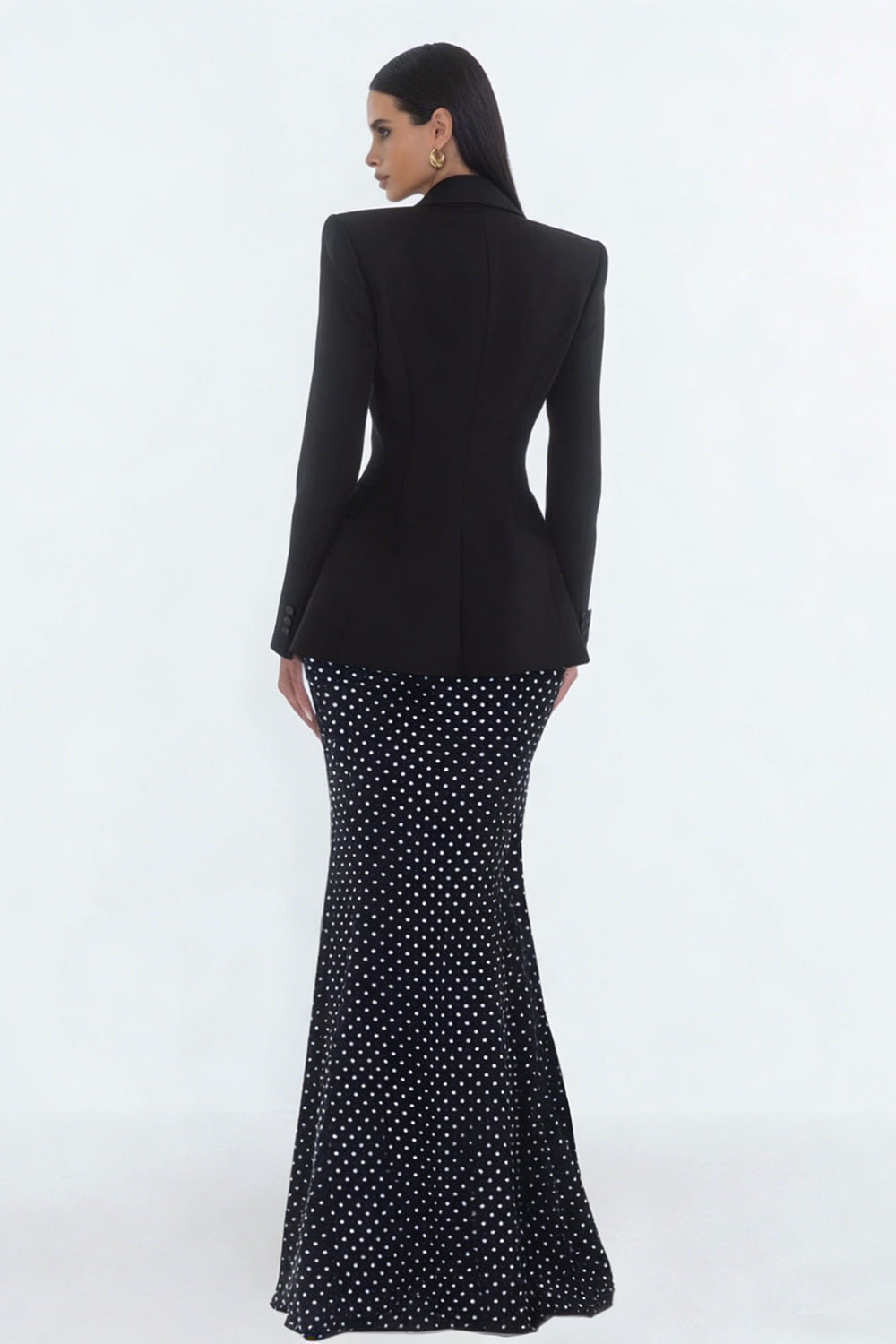Berylove Women Peaked Lapel Work Dress Black Mermaid 2 Piece Single Buckle Business Casual Dress with Polka Dots, Black / M Berylove Women Peaked Lapel Work Dress Black Mermaid 2 Piece Single Buckle Business Casual Dress with Polka Dots, Black / M