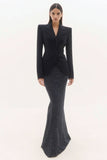 Black Notched Lapel Mermaid Single Breasted Women Suits