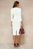 Ivory Bodycon 3/4 Sleeve Midi Work Dress