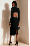 Sparkly Black Bodycon Cut Out Midi Work Dress