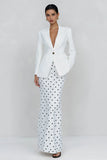 Peaked Lapel 2 Piece Ivory Polka Dot Women Suits