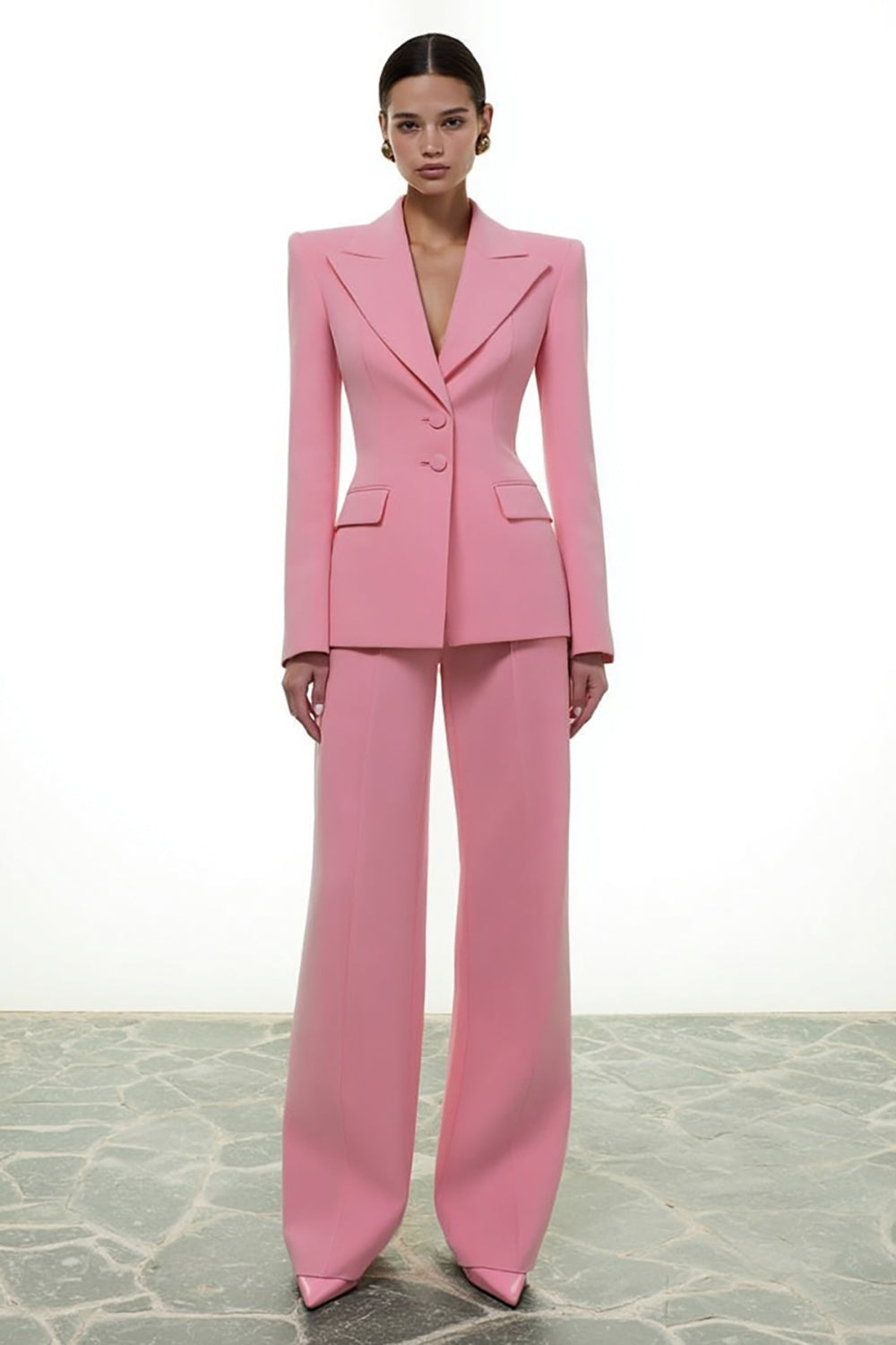 Berylove Women 2 Piece Pink Suits Peaked Lapel Slim Fit Single Breasted Business Casual Suits, Pink / 3XL Berylove Women 2 Piece Pink Suits Peaked Lapel Slim Fit Single Breasted Business Casual Suits, Pink / 3XL