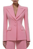 Pink Peaked Lapel 2 Piece Slim Fit Women Suits