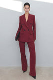 Burgundy Peaked Lapel 2 Piece Double Breasted Women Suits