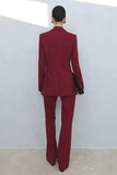 Burgundy Peaked Lapel 2 Piece Double Breasted Women Suits