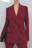 Burgundy Peaked Lapel 2 Piece Double Breasted Women Suits