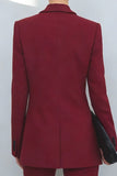 Burgundy Peaked Lapel 2 Piece Double Breasted Women Suits