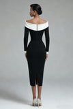 Off the Shoulder Black Bodycon Midi Work Dress