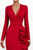 Red Long Sleeve Mermaid Ruffled Formal Dress