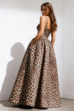 Brown Leopard Spaghetti Straps Ball Gown Prom Dress