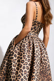 Brown Leopard Spaghetti Straps Ball Gown Prom Dress