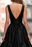 Black Tiered V Neck Prom Dress with Ruffles