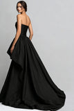 Strapless High Low Black Ruched Prom Dress