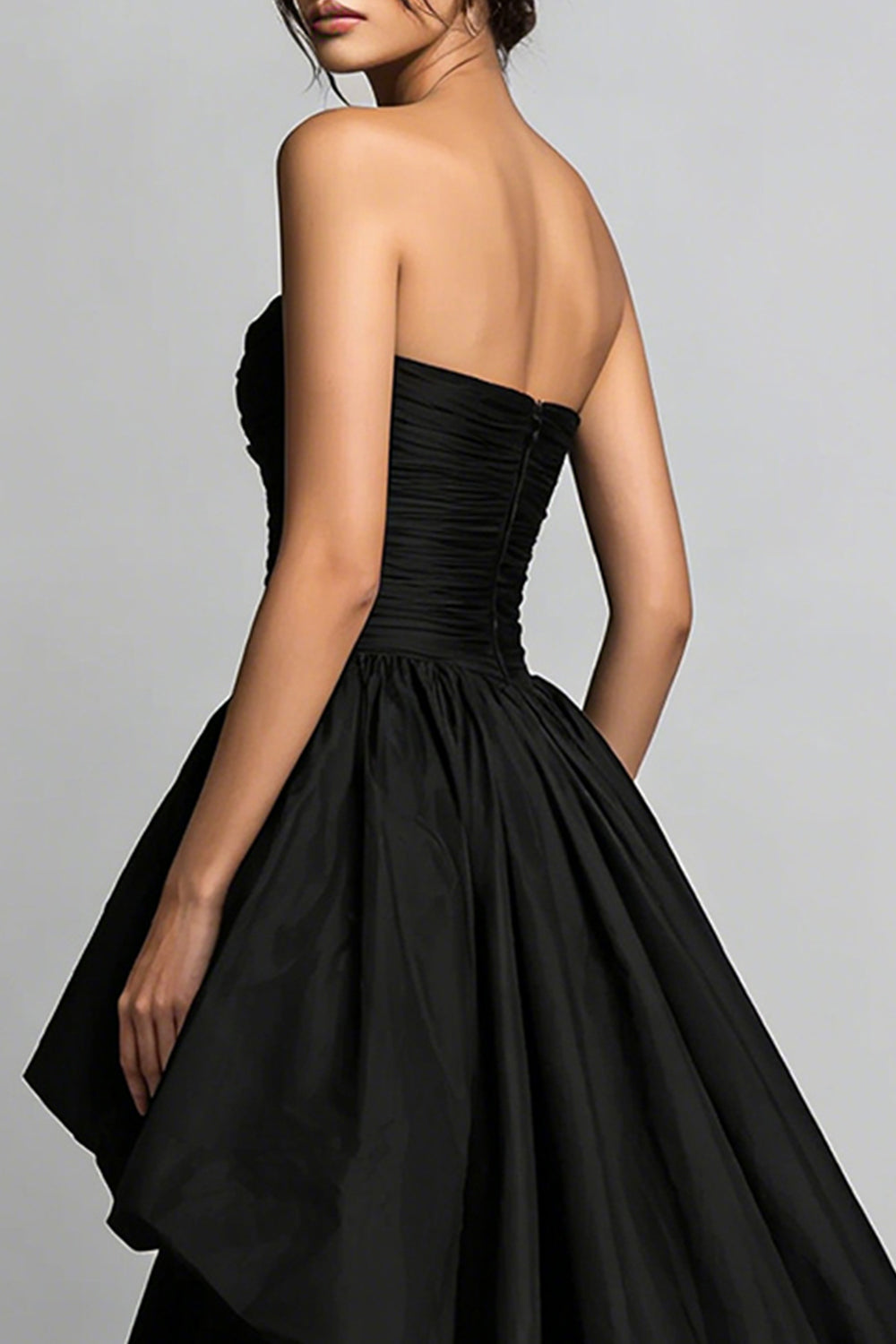 Berylove Women Strapless Prom Dress High Low Black Ruched Elegant Party Dress Berylove Women Strapless Prom Dress High Low Black Ruched Elegant Party Dress