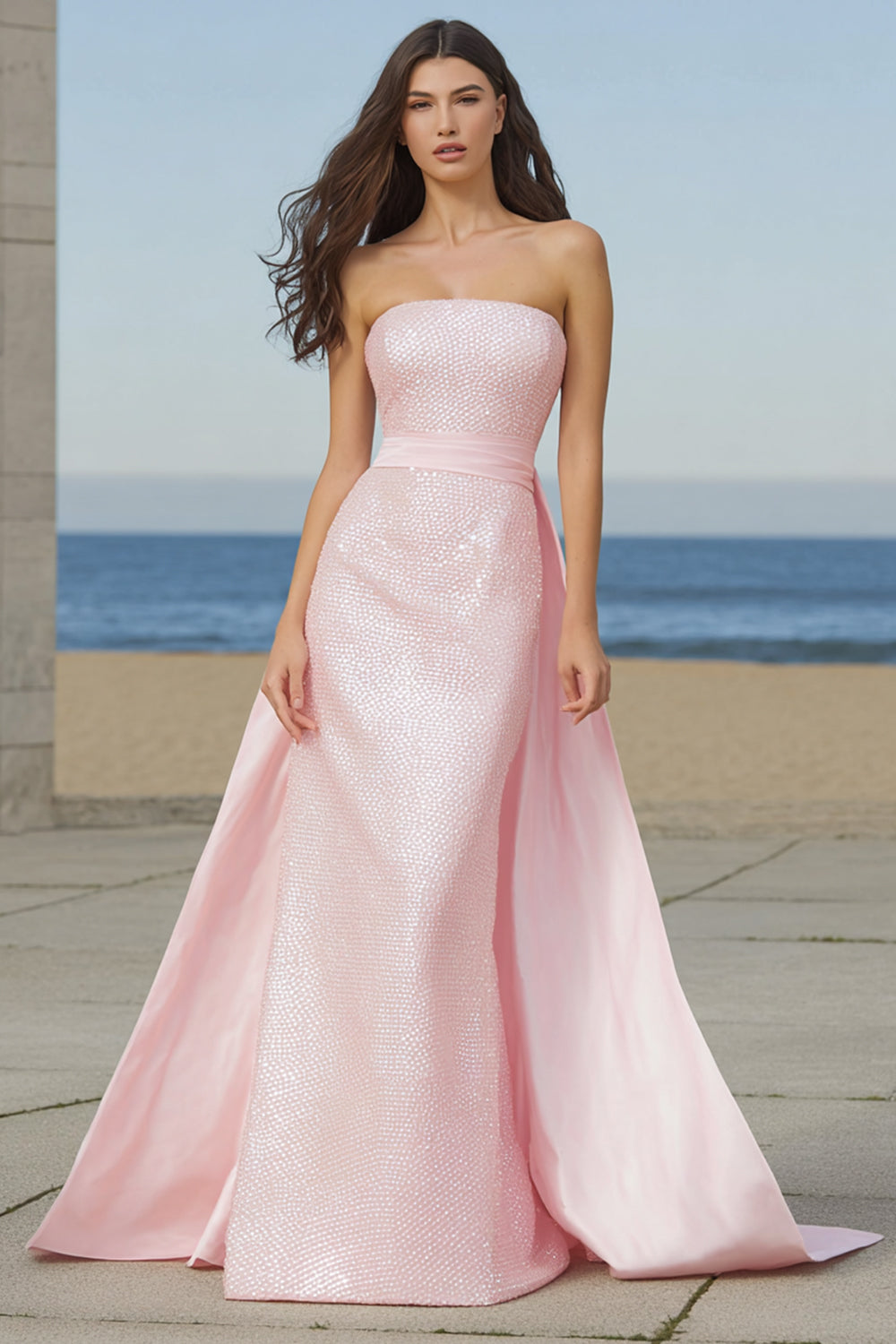 Berylove Women Sparkly Strapless Prom Dress Light Pink Elegant Maxi Party Dress, Light Pink / US14 Berylove Women Sparkly Strapless Prom Dress Light Pink Elegant Maxi Party Dress, Light Pink / US14