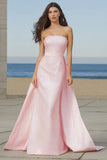 Sparkly Light Pink Strapless Maxi Prom Dress
