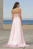 Sparkly Light Pink Strapless Maxi Prom Dress