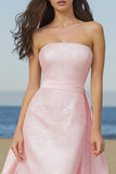 Sparkly Light Pink Strapless Maxi Prom Dress