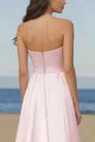 Sparkly Light Pink Strapless Maxi Prom Dress