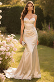 Mermaid Strapless Champagne Maxi Prom Dress