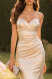 Mermaid Strapless Champagne Maxi Prom Dress