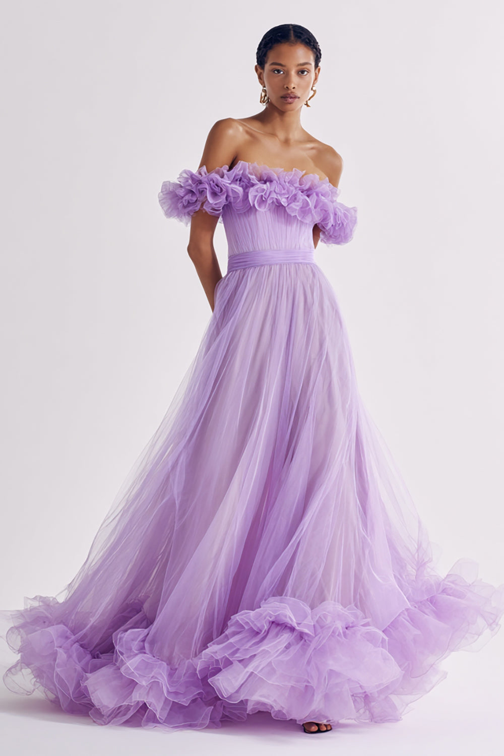 lilac color dress for party Lilac Purple Sheer Prom Dress with Train