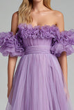 Off the Shoulder Lilac A Line Prom Dress with Ruffles